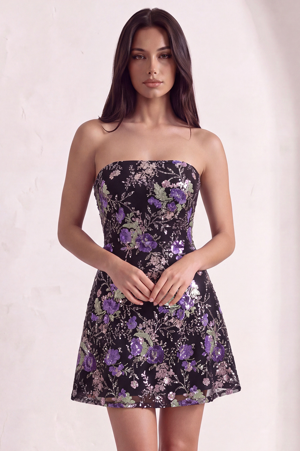 Leely Women Pink Sparkly Floral Sequin Short Homecoming Dress A Line Beaded Strapless Cocktail Dress