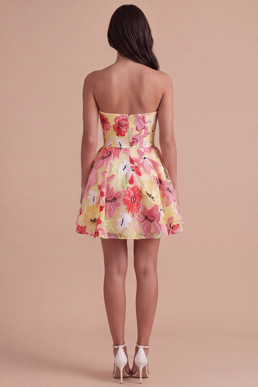 Floral Pink Sweetheart A Line Short Homecoming Dress with Sash