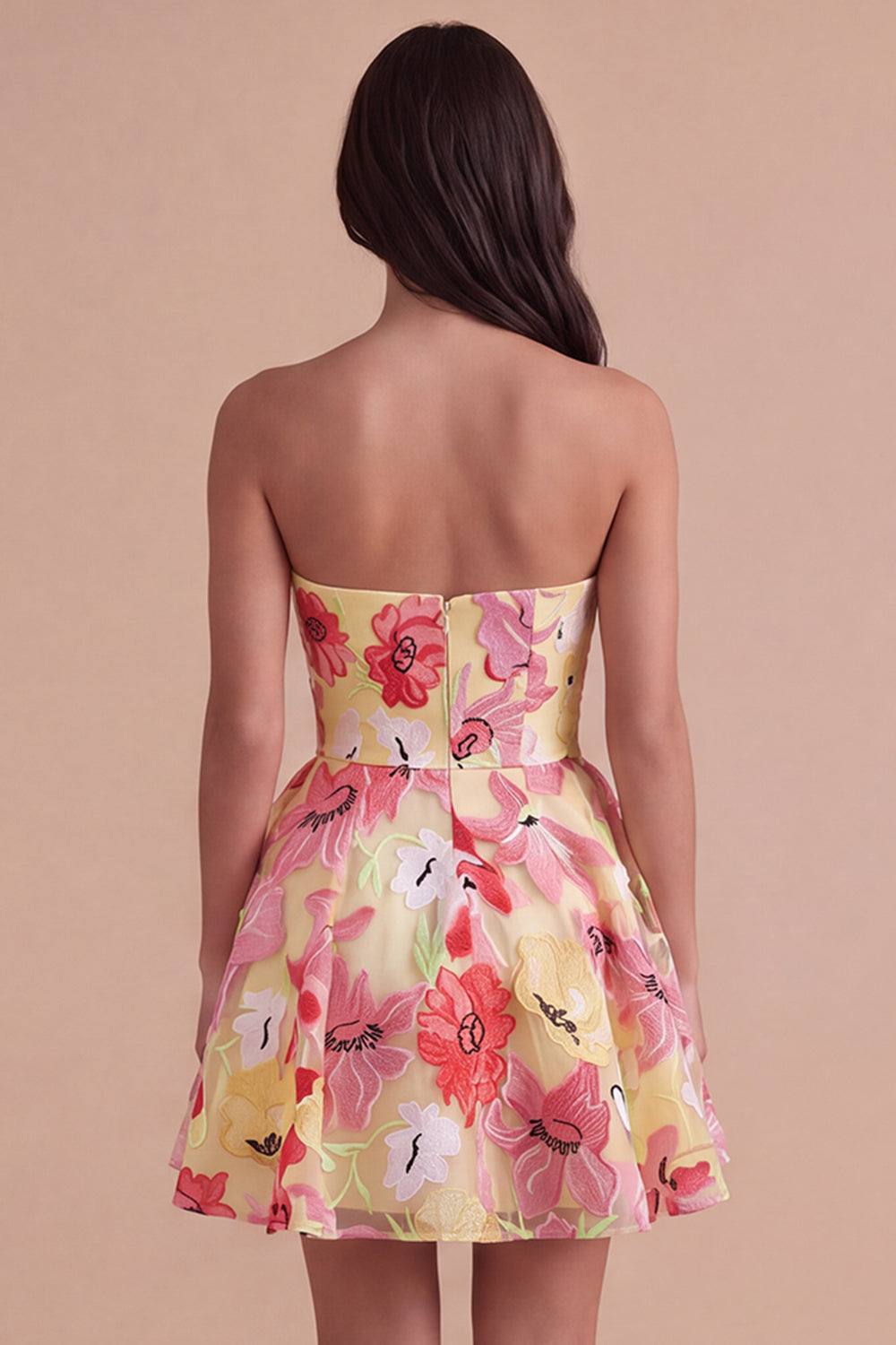 Floral Pink Sweetheart A Line Short Homecoming Dress with Sash