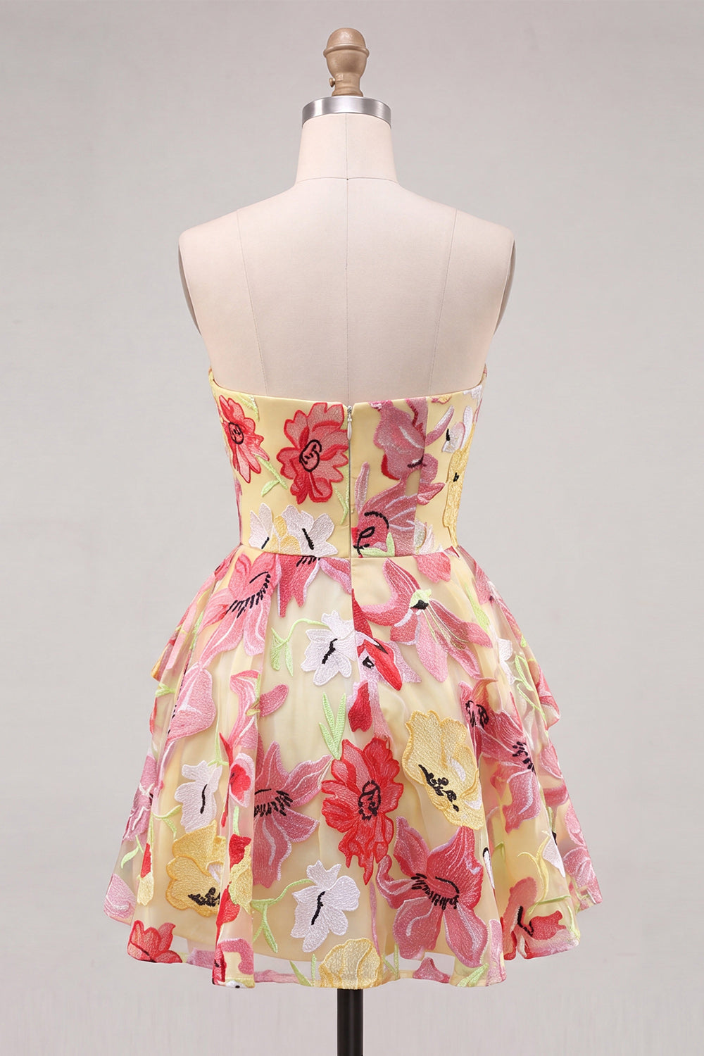 Floral Pink Sweetheart A Line Short Homecoming Dress with Sash