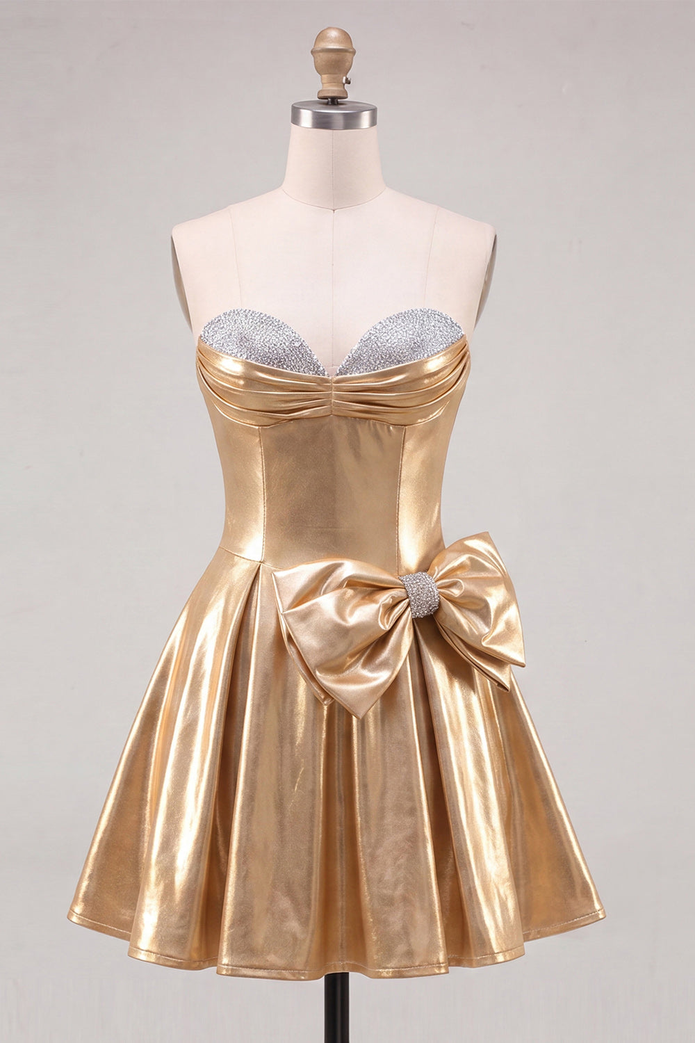 Gold Sparkly Metallic Beaded Sweetheart Short Homecoming Dress