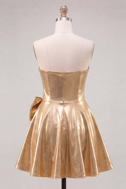 Gold Sparkly Metallic Beaded Sweetheart Short Homecoming Dress
