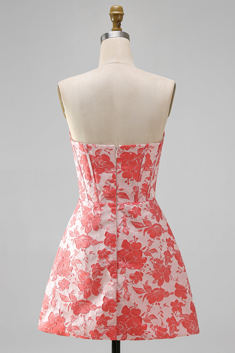 Red Corset Strapless Floral Short A-Line Homecoming Dress