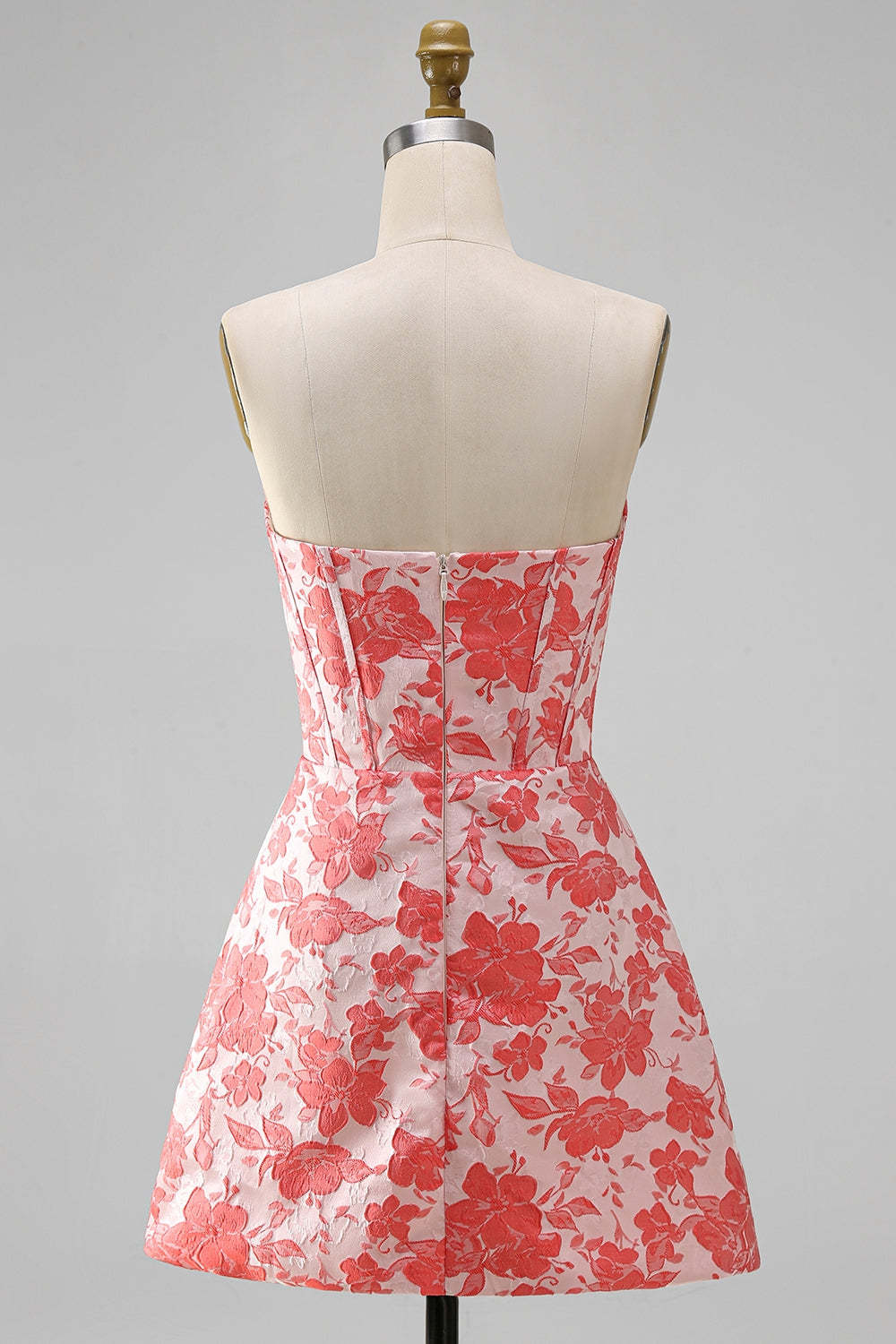 Red Corset Strapless Floral Short A-Line Homecoming Dress