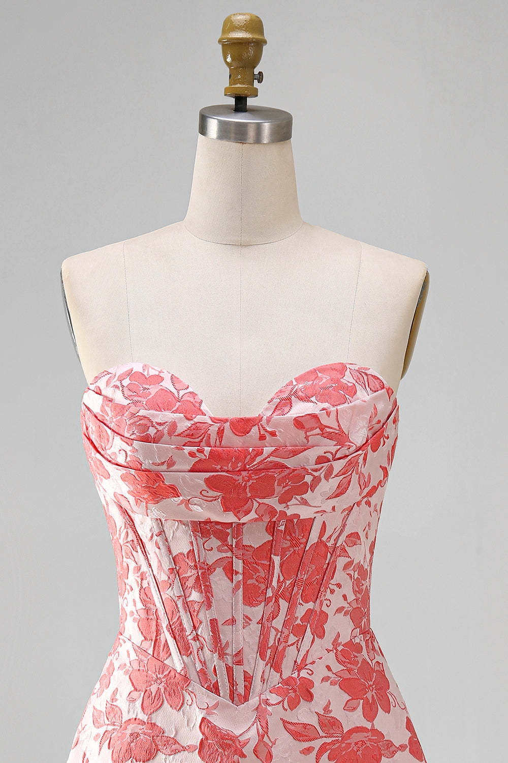 Red Corset Strapless Floral Short A-Line Homecoming Dress