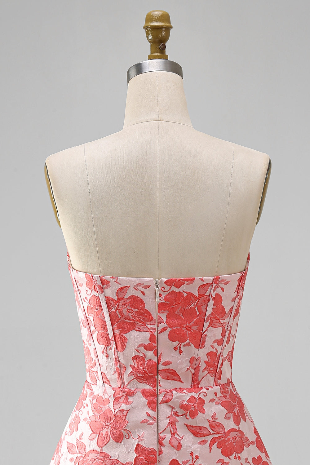 Red Corset Strapless Floral Short A-Line Homecoming Dress