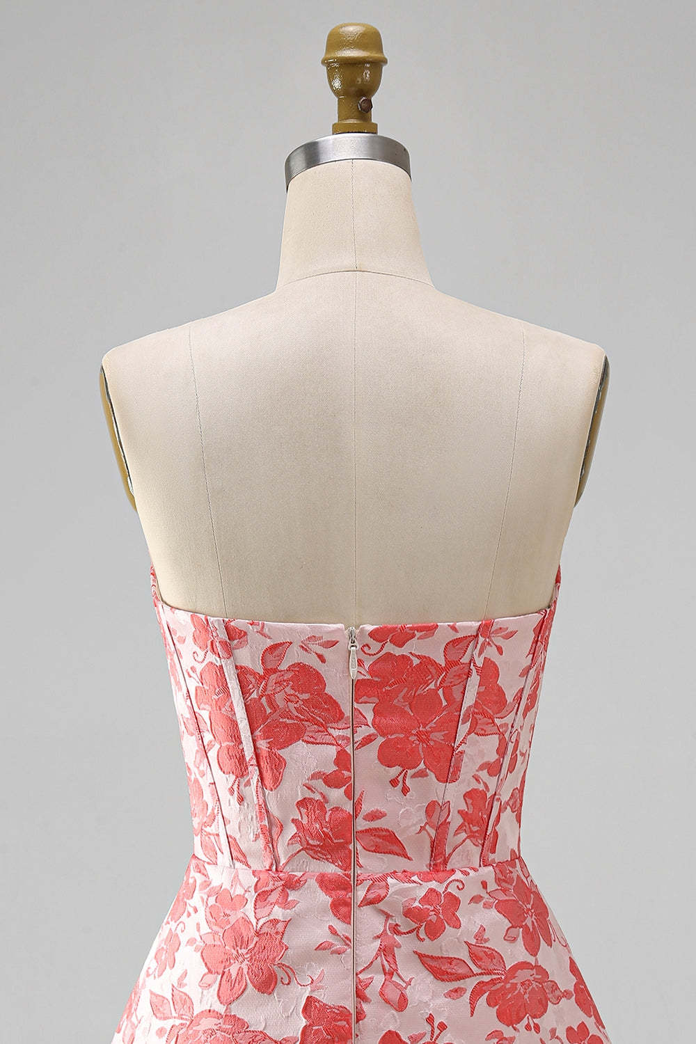 Red Corset Strapless Floral Short A-Line Homecoming Dress