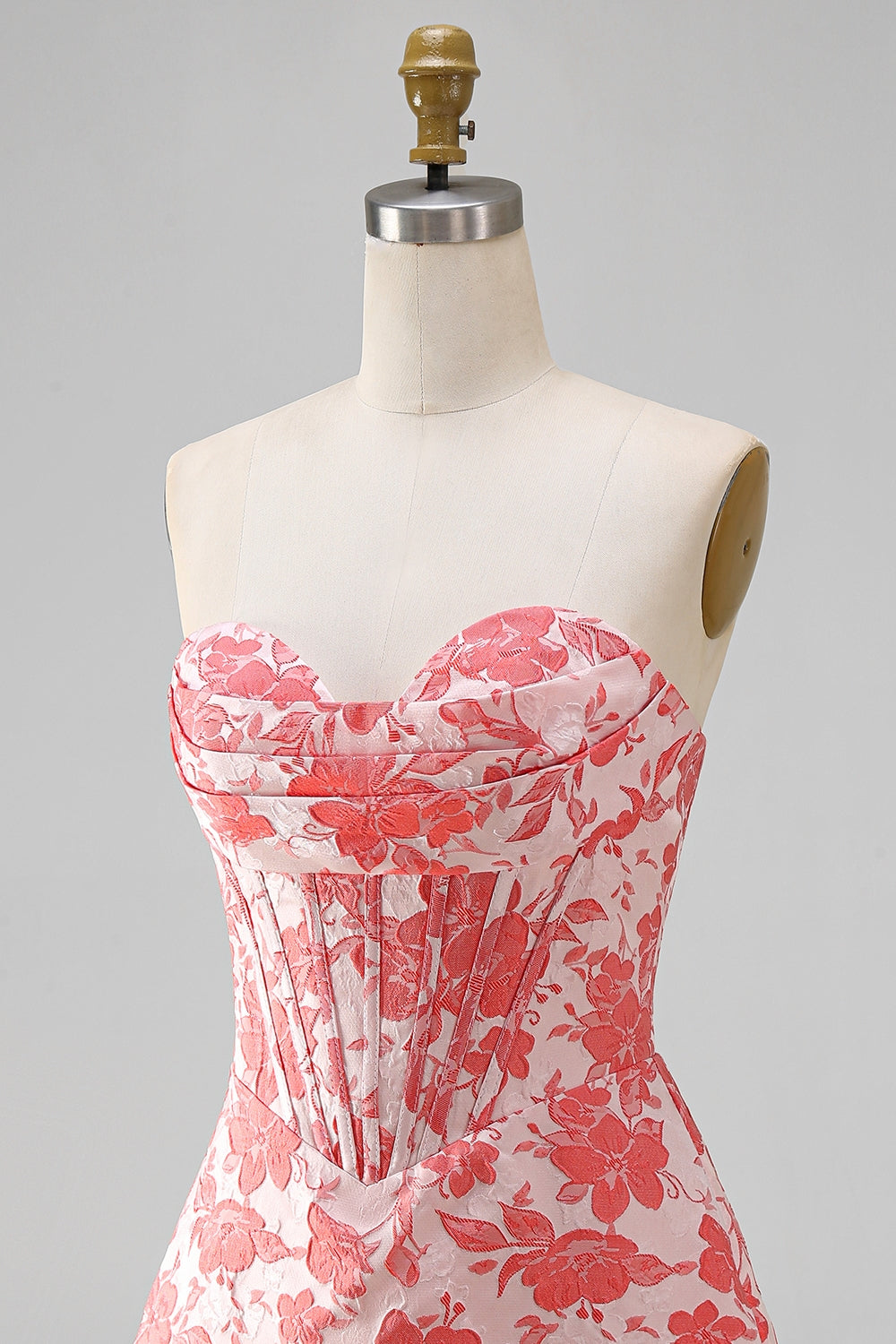 Red Corset Strapless Floral Short A-Line Homecoming Dress