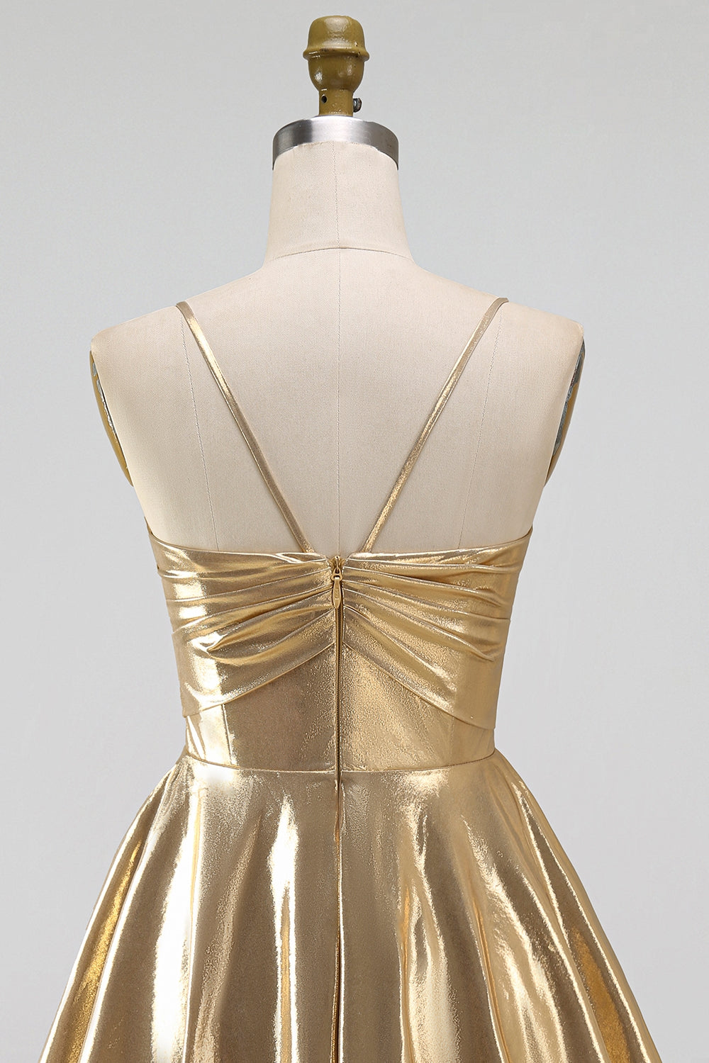 Gold Ruffled Tiered Spahetti Strapless Ruched Short Homecoming Dress