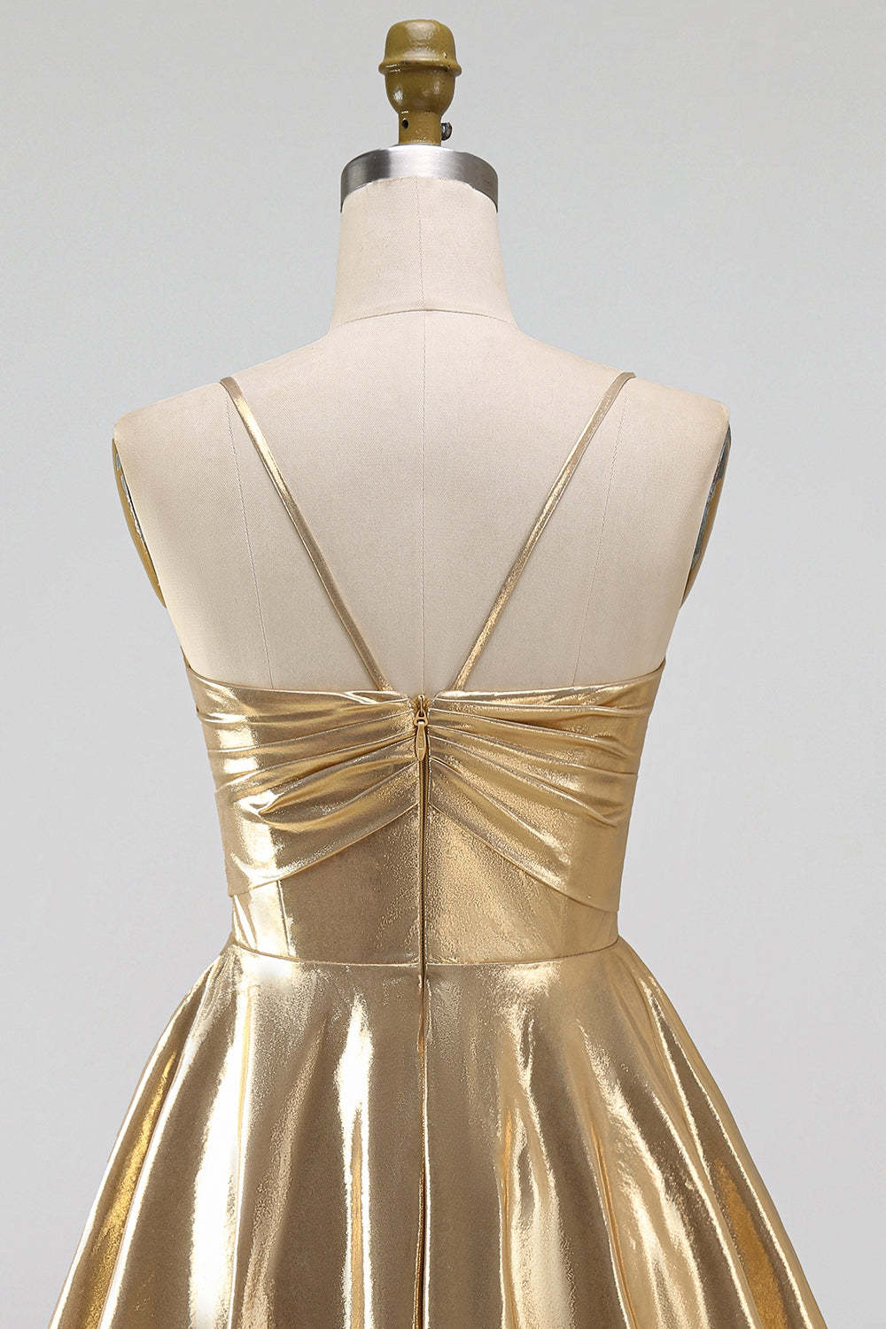 Gold Ruffled Tiered Spahetti Strapless Ruched Short Homecoming Dress