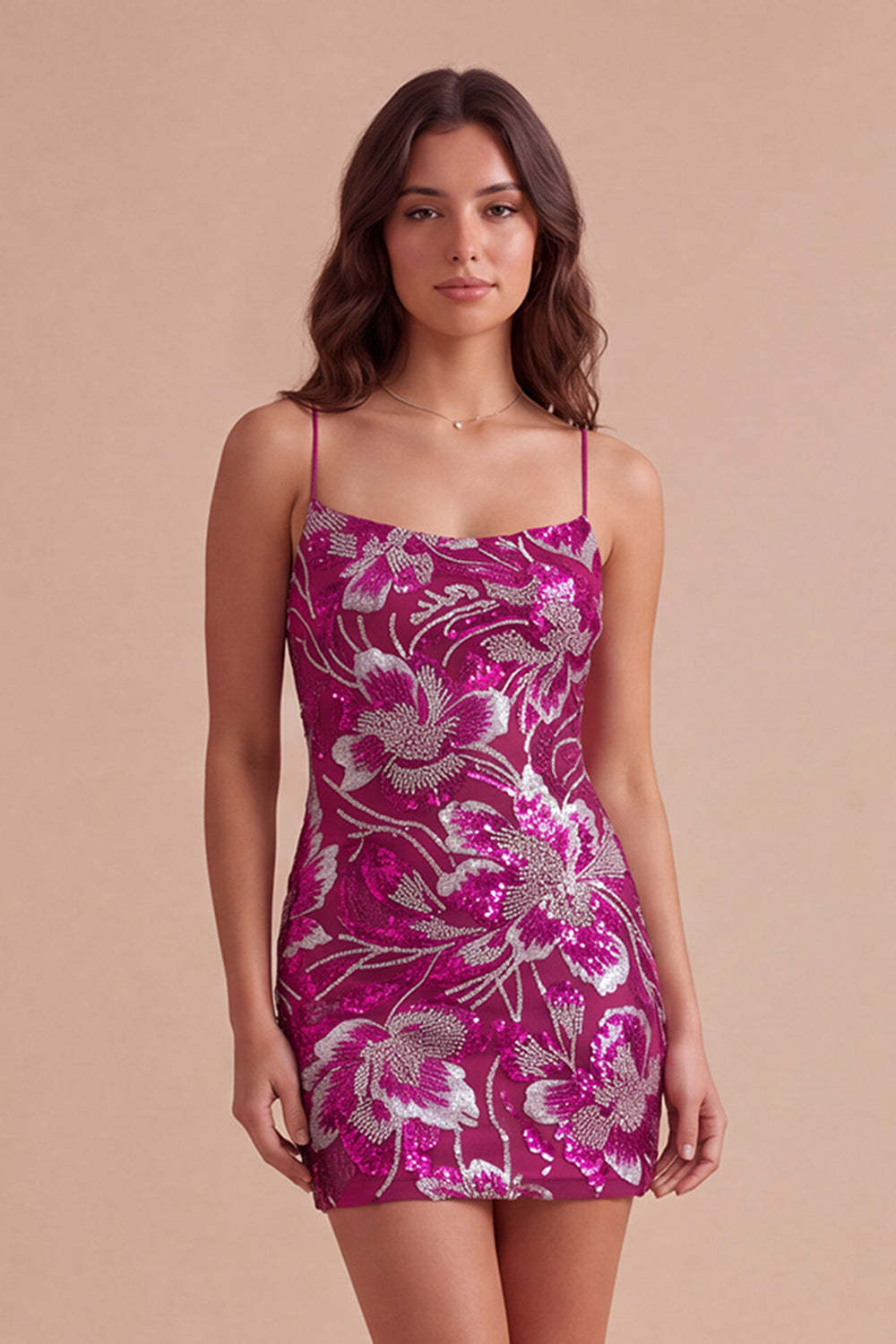 Royal Blue Sparkly Sequins Bodycon Spaghetti Straps Floral Short Homecoming Dress