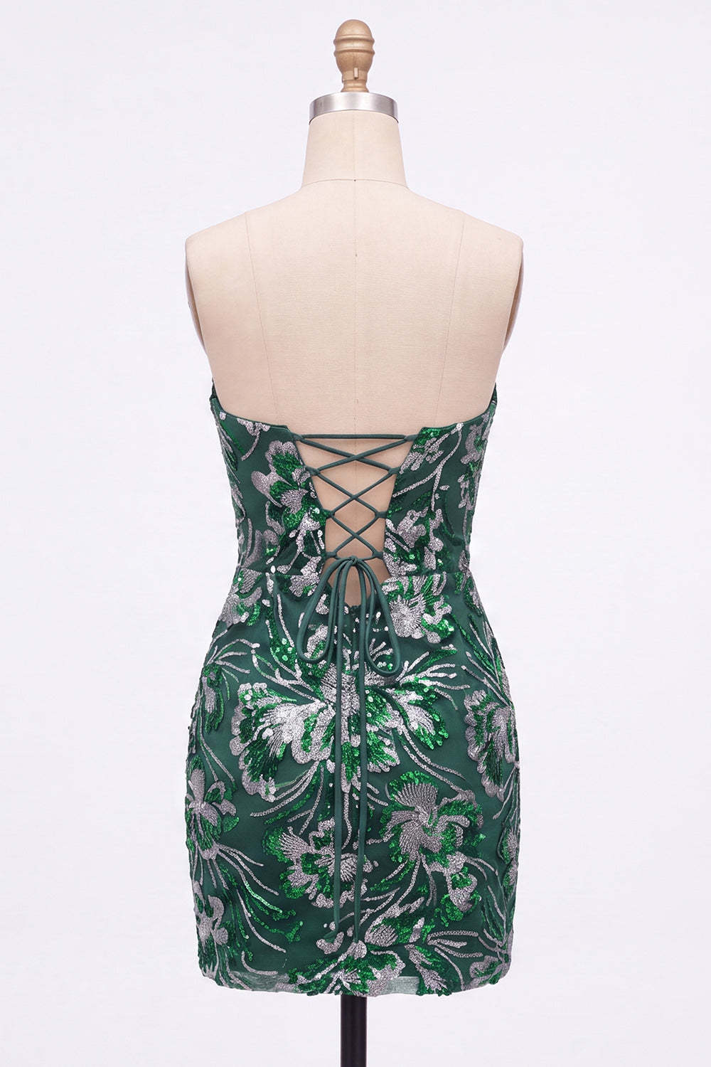 Sparkly Dark Green Bodycon Floral Strapless Sequins Short Homecoming Dress