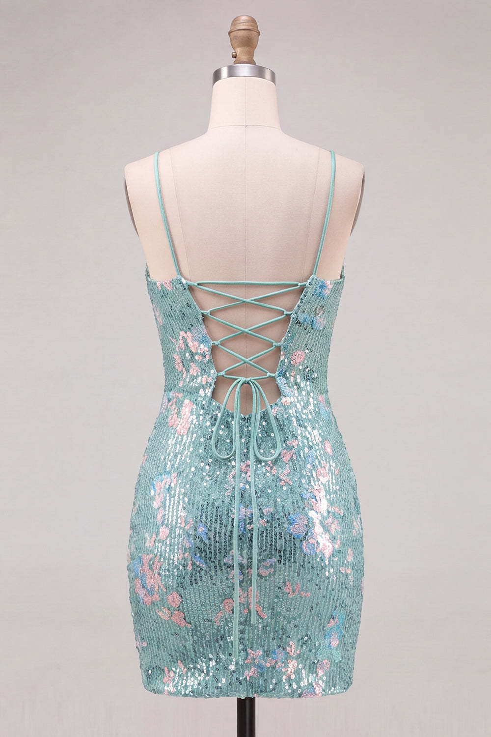 Sparkly Mint Green Bodycon Spaghetti Straps Sequins Short Homecoming Dress