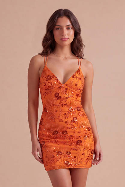 Sparkly Beaded Fuchsia Bodycon Spaghetti Straps Short Homecoming Dress