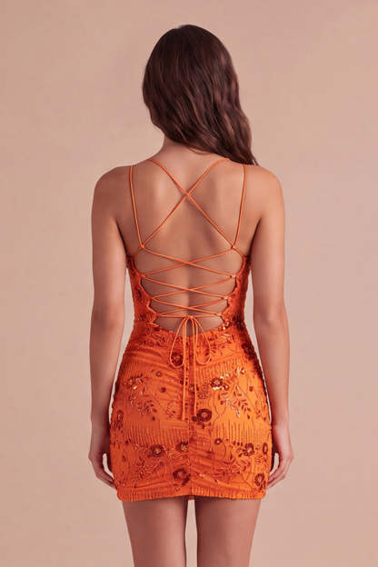 Sparkly Beaded Fuchsia Bodycon Spaghetti Straps Short Homecoming Dress