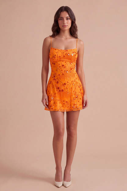 Sparkly Beaded Floral Pink A-Line Spaghetti Straps Short Homecoming Dress