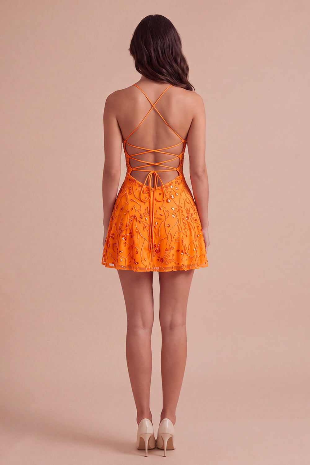 Sparkly Beaded Floral Pink A-Line Spaghetti Straps Short Homecoming Dress