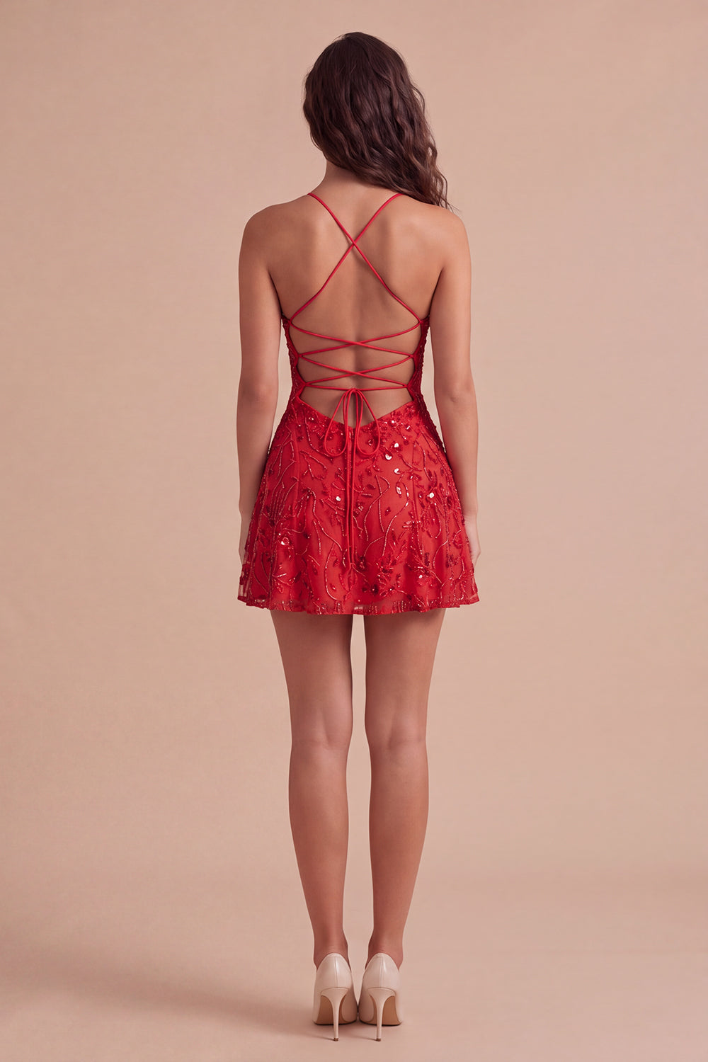 Sparkly Beaded Floral Pink A-Line Spaghetti Straps Short Homecoming Dress