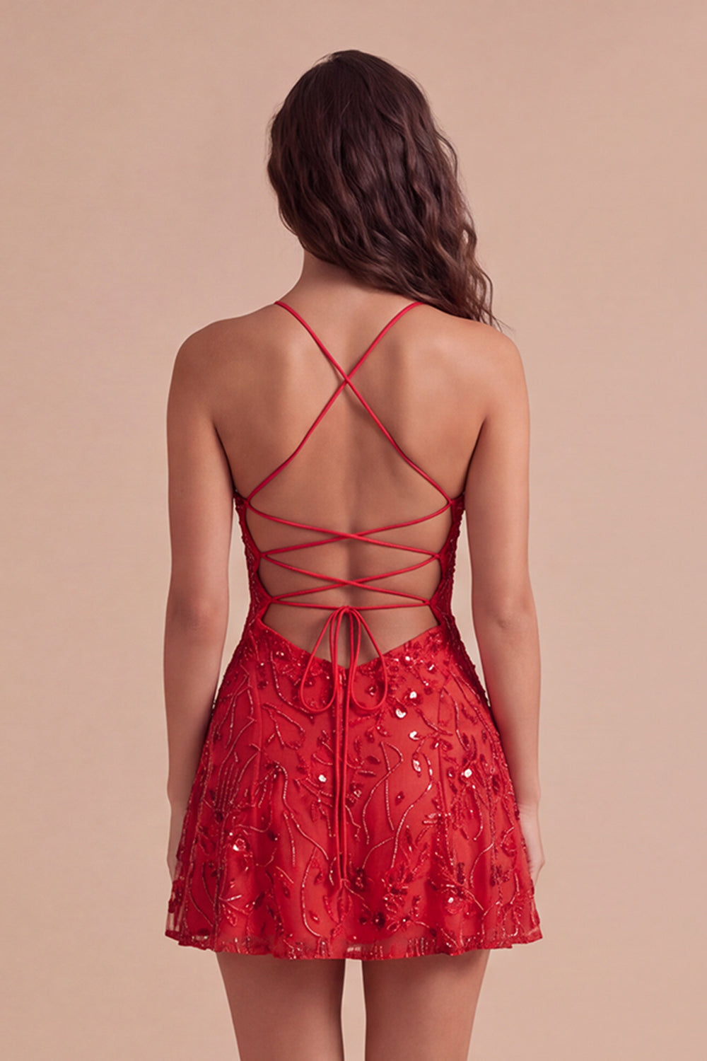 Sparkly Beaded Floral Pink A-Line Spaghetti Straps Short Homecoming Dress