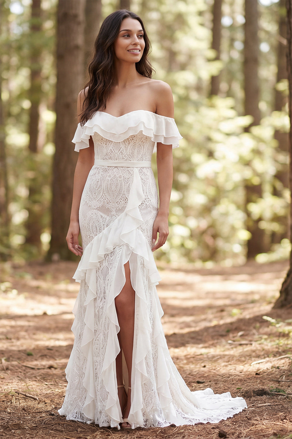 mermaid boho wedding dress Bell Sleeves Bohemian Lace Destination Gown Perfect for a bohemian or outdoor wedding Vintage Lace Backless mermaid wedding