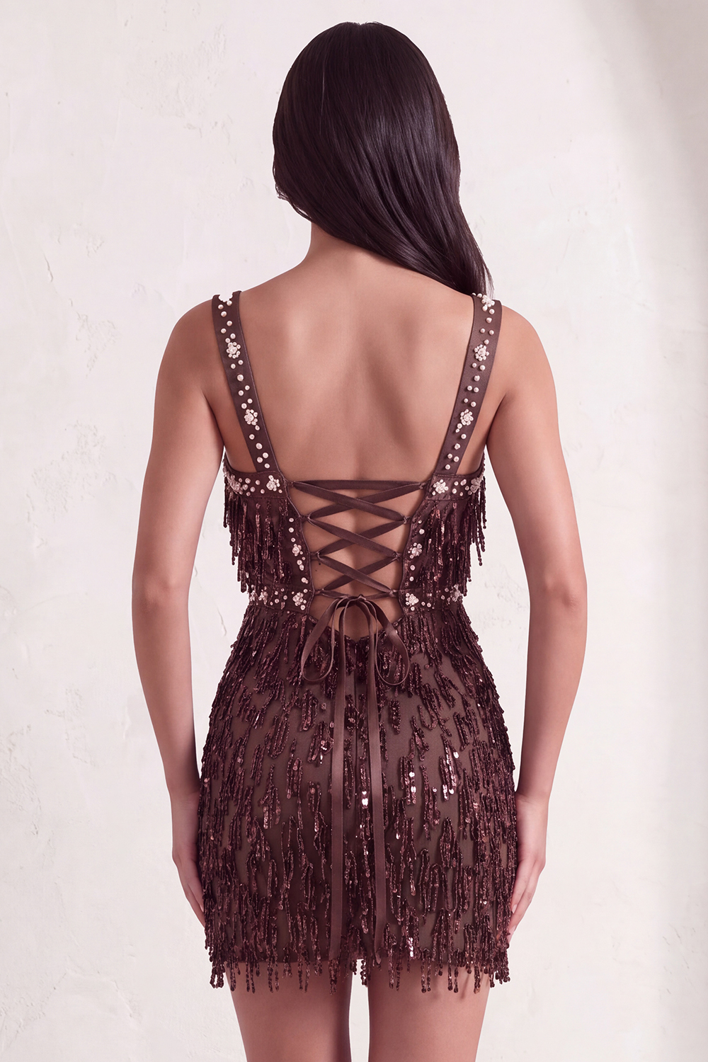 Sparkly Brown Bodycon Square Neck Fringed Short Homecoming Dress