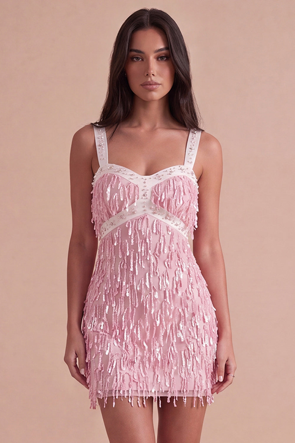 Sparkly Brown Bodycon Square Neck Fringed Short Homecoming Dress