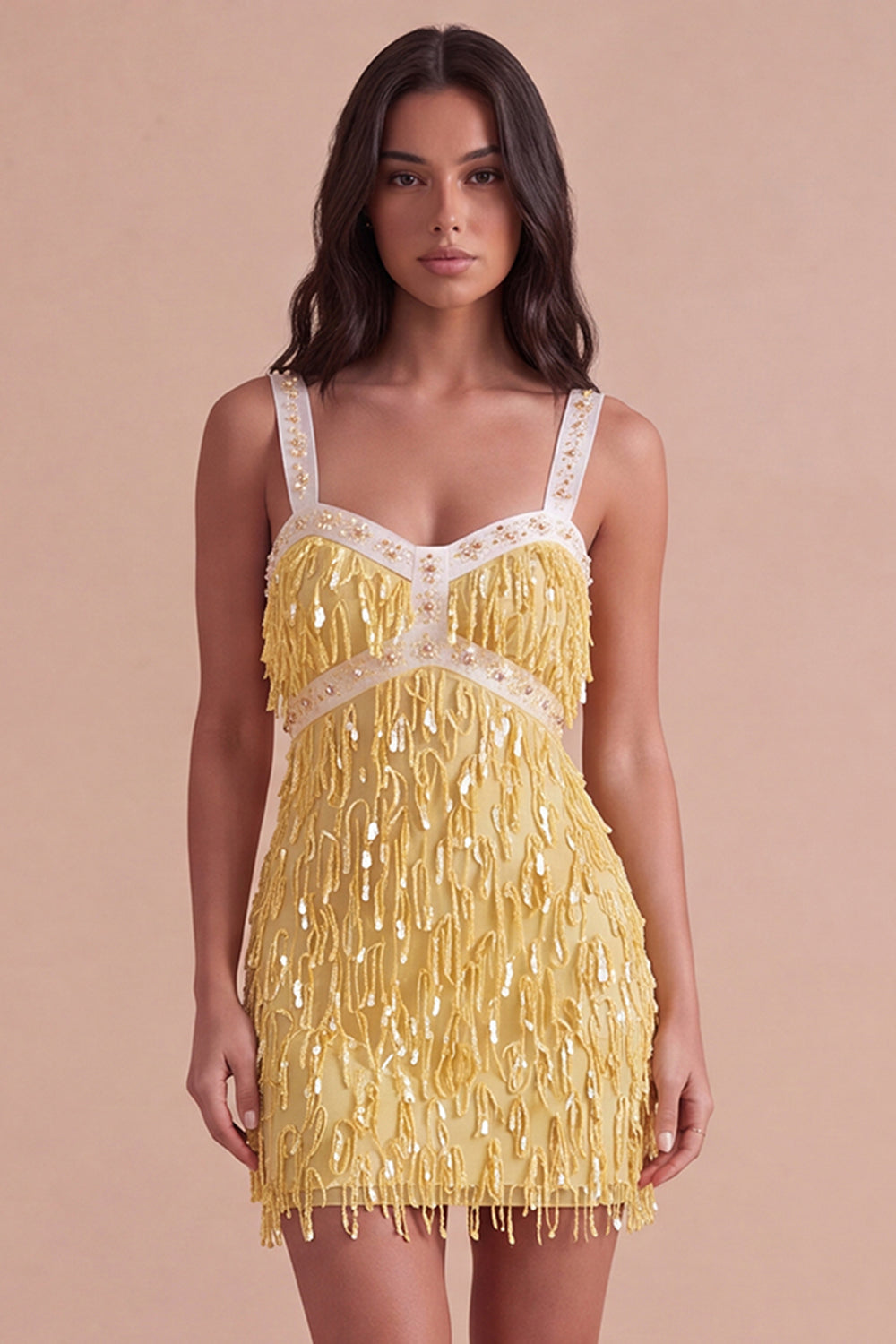 Sparkly Brown Bodycon Square Neck Fringed Short Homecoming Dress