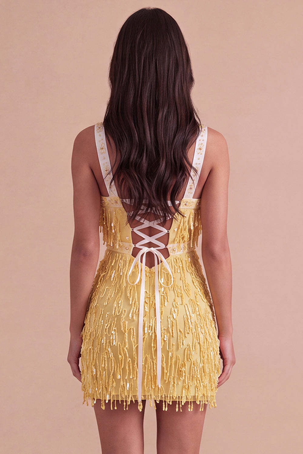 Sparkly Brown Bodycon Square Neck Fringed Short Homecoming Dress