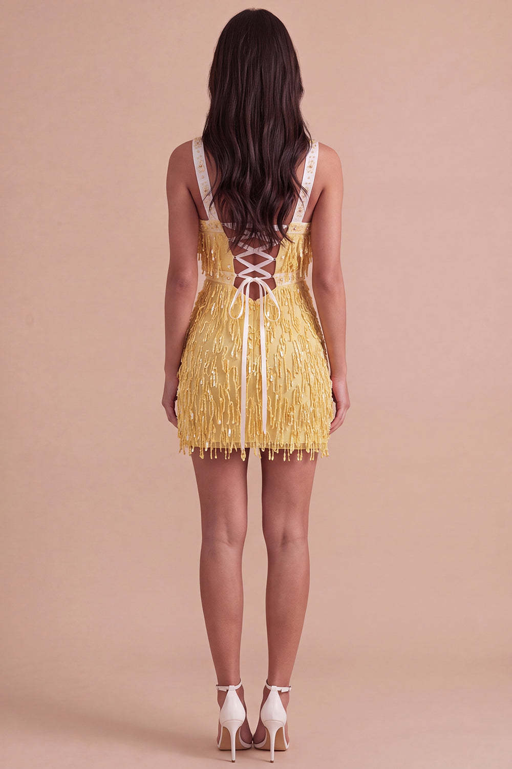 Sparkly Brown Bodycon Square Neck Fringed Short Homecoming Dress