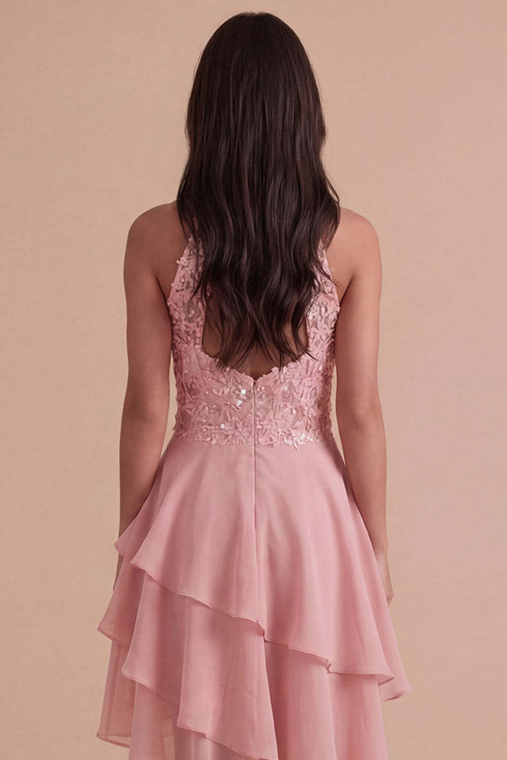 Sparkly Sky Blue A Line High Neck Ruffled Short Homecoming Dress