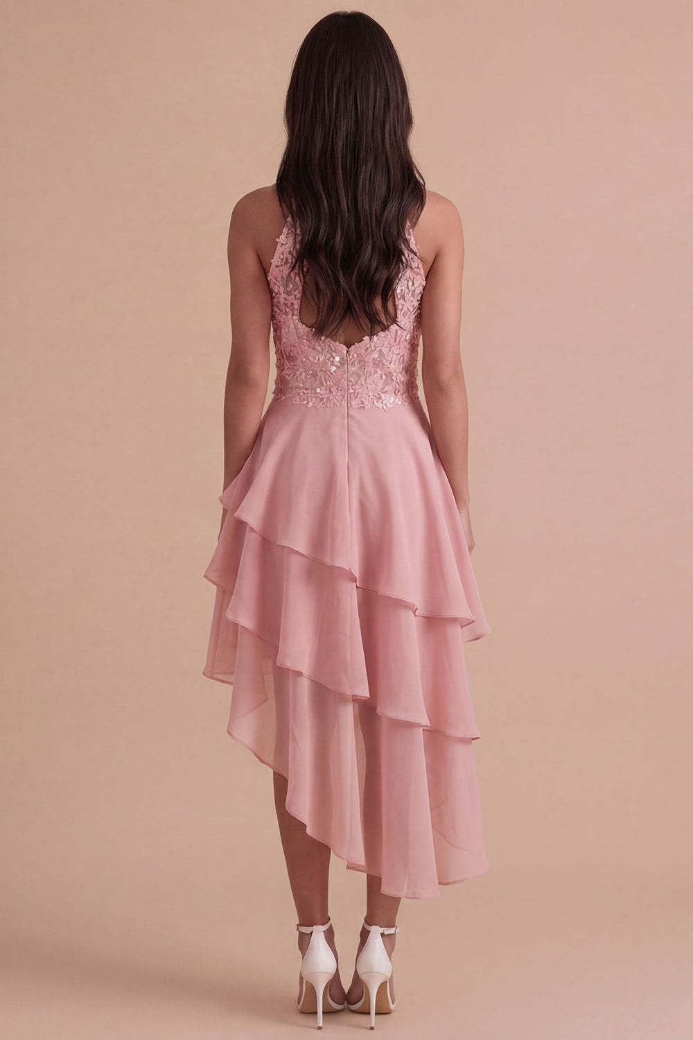 Sparkly Sky Blue A Line High Neck Ruffled Short Homecoming Dress