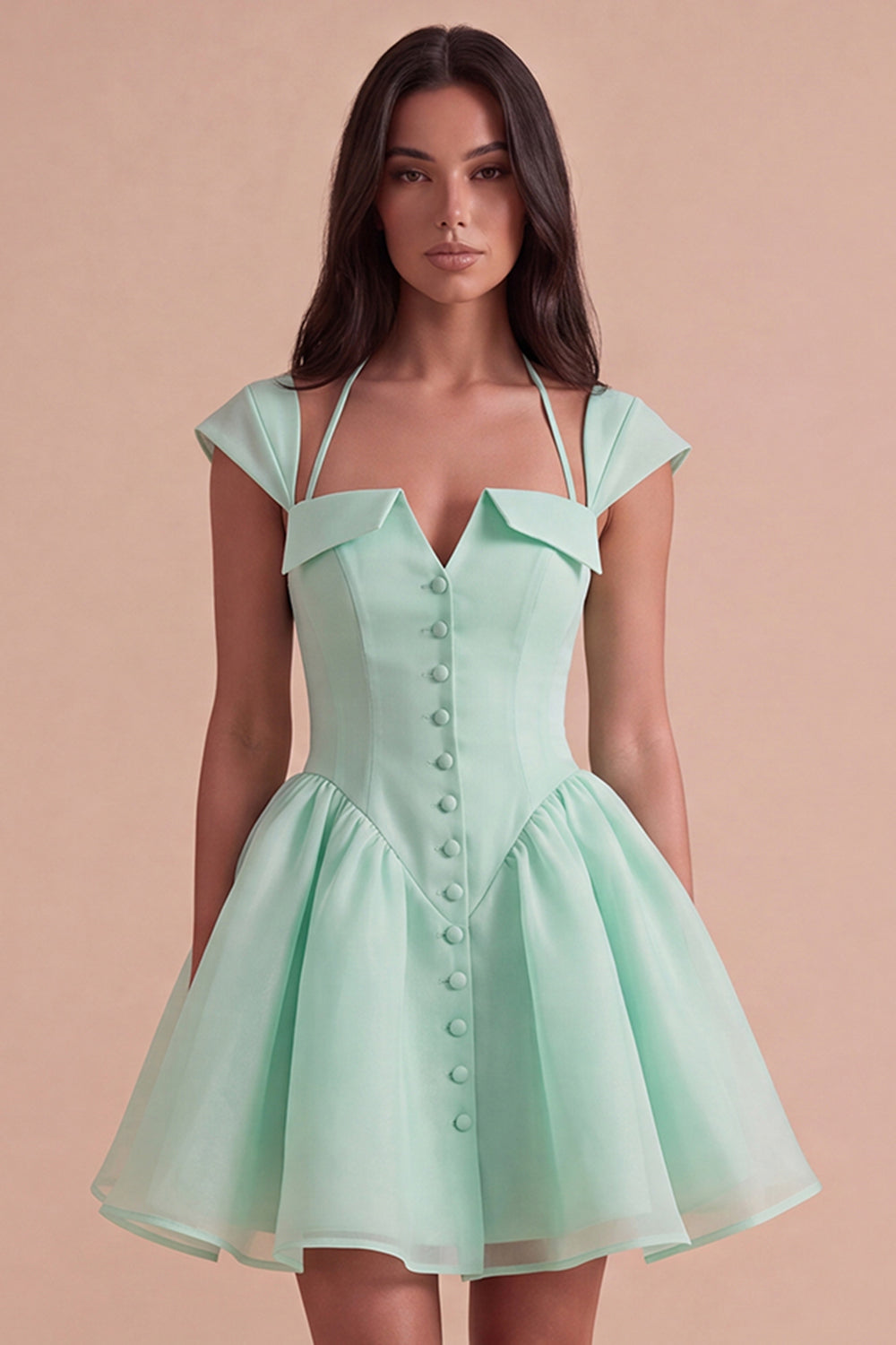 Mint Green A Line High Waist Short Homecoming Dress