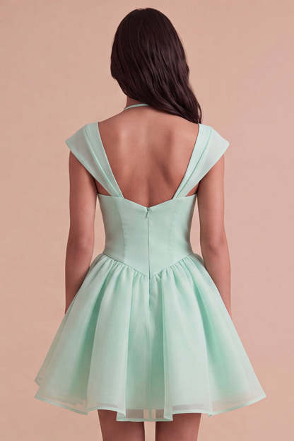 Mint Green A Line High Waist Short Homecoming Dress