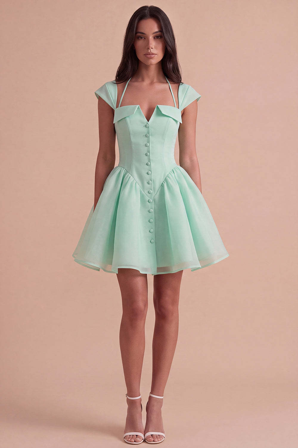 Mint Green A Line High Waist Short Homecoming Dress