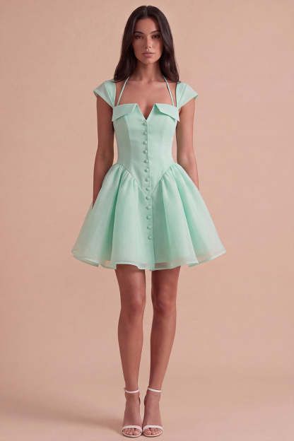 Mint Green A Line High Waist Short Homecoming Dress