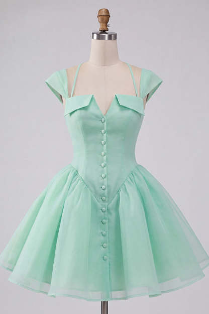 Mint Green A Line High Waist Short Homecoming Dress