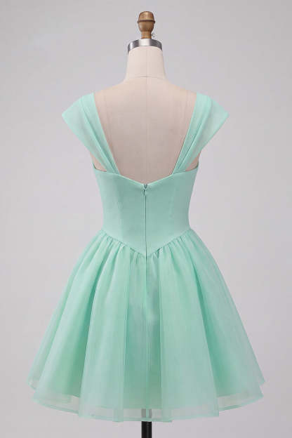 Mint Green A Line High Waist Short Homecoming Dress