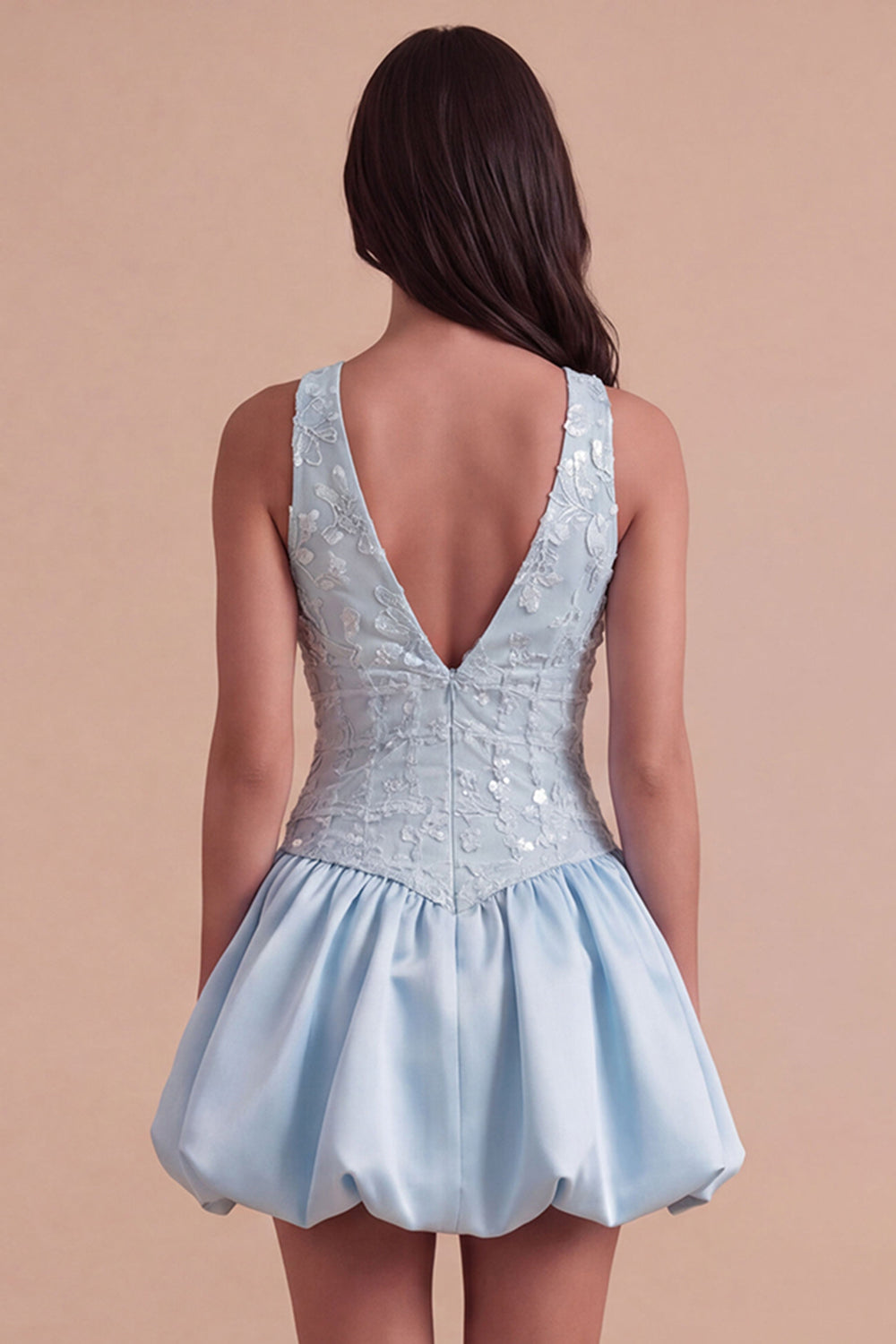Sky Blue Sparkly Halter Neck Sequined Mini Homecoming Dress