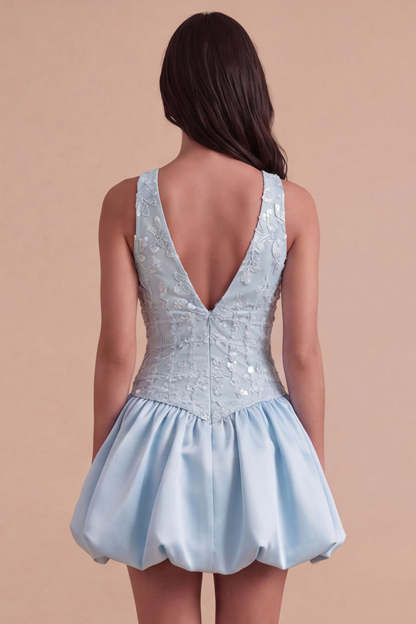 Sky Blue Sparkly Halter Neck Sequined Mini Homecoming Dress