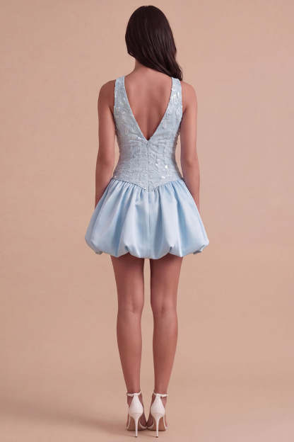 Sky Blue Sparkly Halter Neck Sequined Mini Homecoming Dress