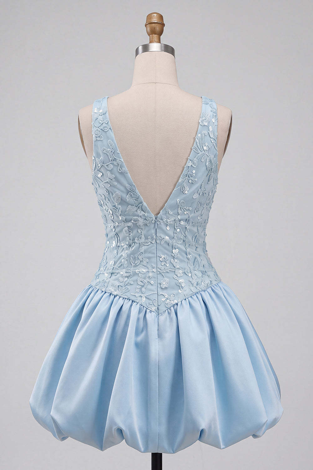 Sky Blue Sparkly Halter Neck Sequined Mini Homecoming Dress