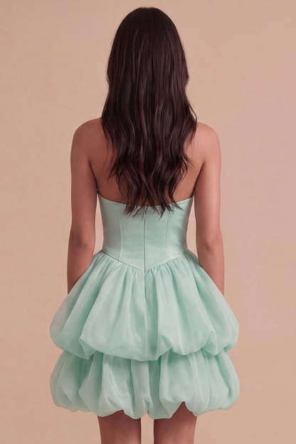 Pink Halter Neck Ruffled Bubble Short Homecoming Dress with Button