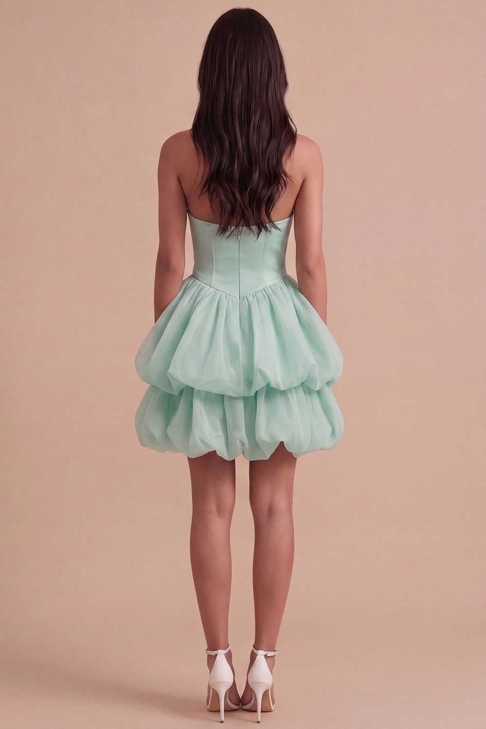 Pink Halter Neck Ruffled Bubble Short Homecoming Dress with Button