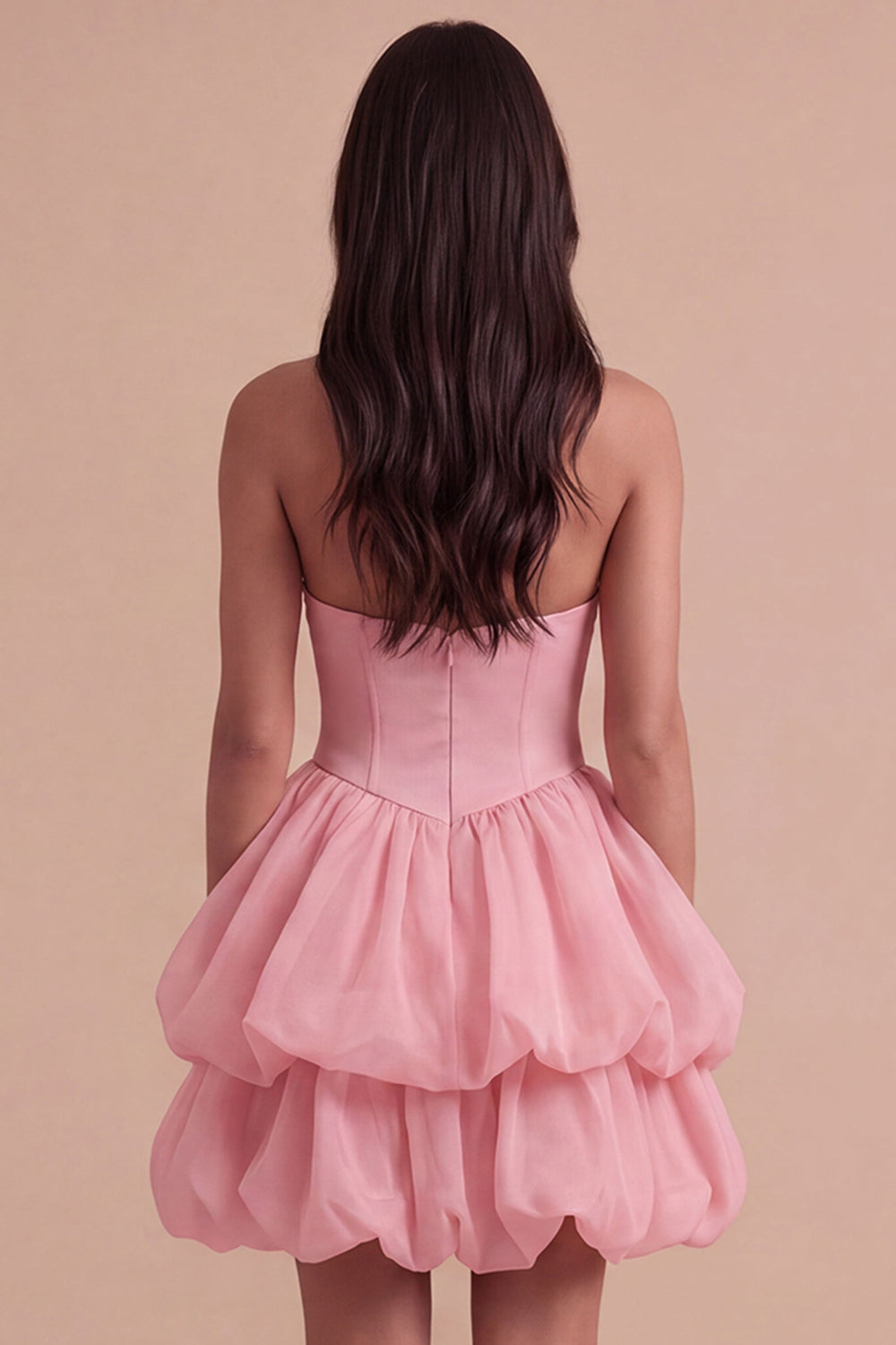Pink Halter Neck Ruffled Bubble Short Homecoming Dress with Button