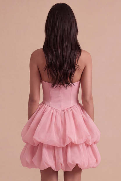 Pink Halter Neck Ruffled Bubble Short Homecoming Dress with Button