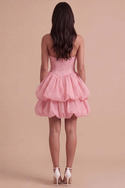 Pink Halter Neck Ruffled Bubble Short Homecoming Dress with Button