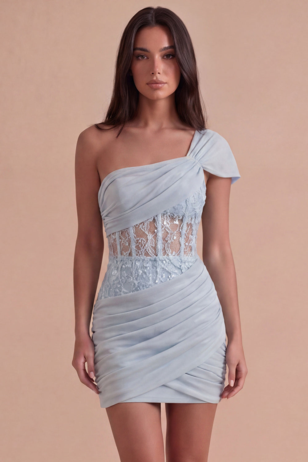 Olive Corset One Shoulder Ruched Short Homecoming Dress