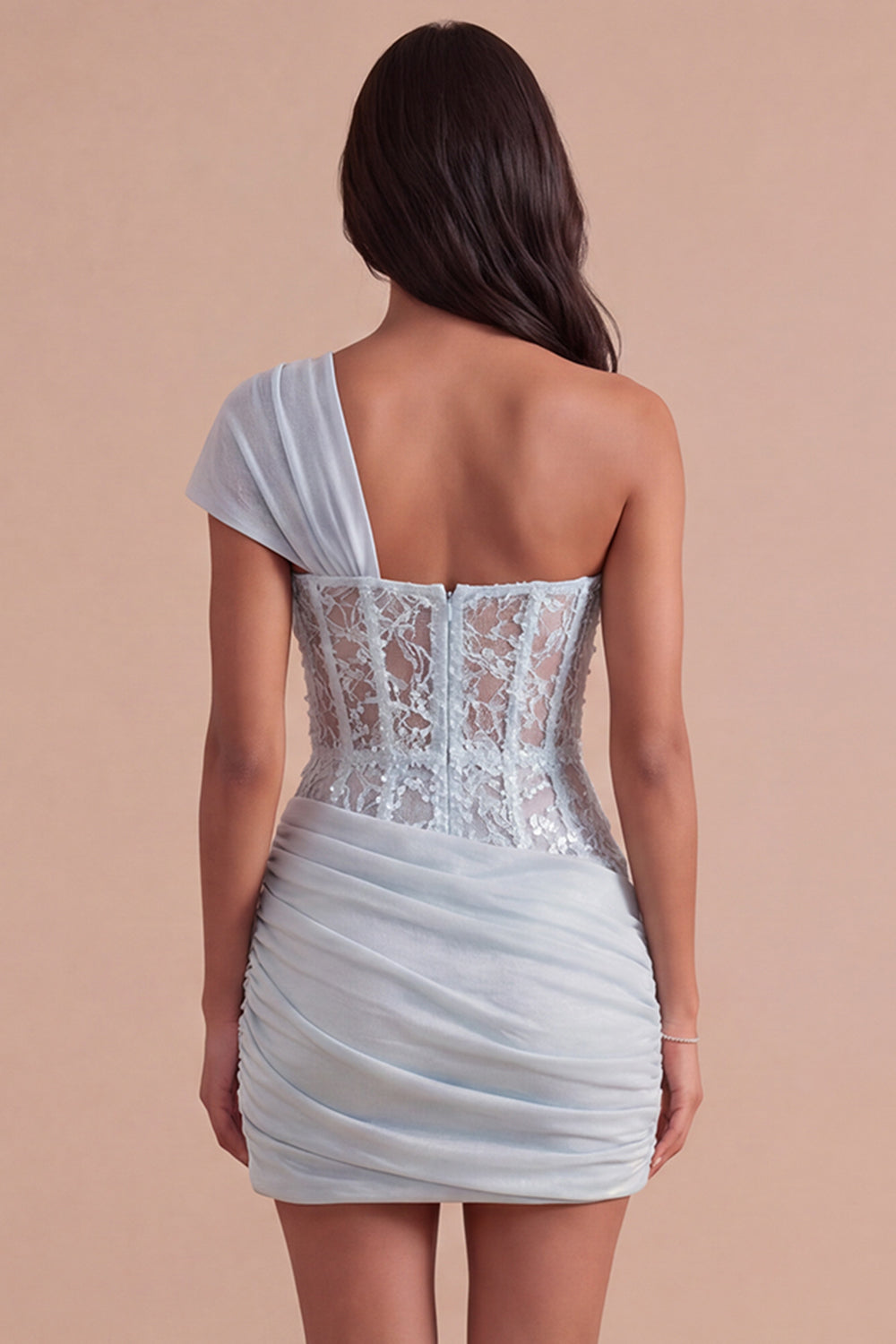 Olive Corset One Shoulder Ruched Short Homecoming Dress