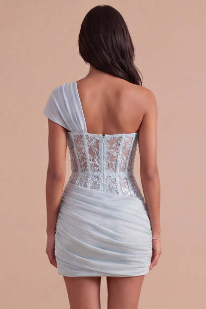 Olive Corset One Shoulder Ruched Short Homecoming Dress