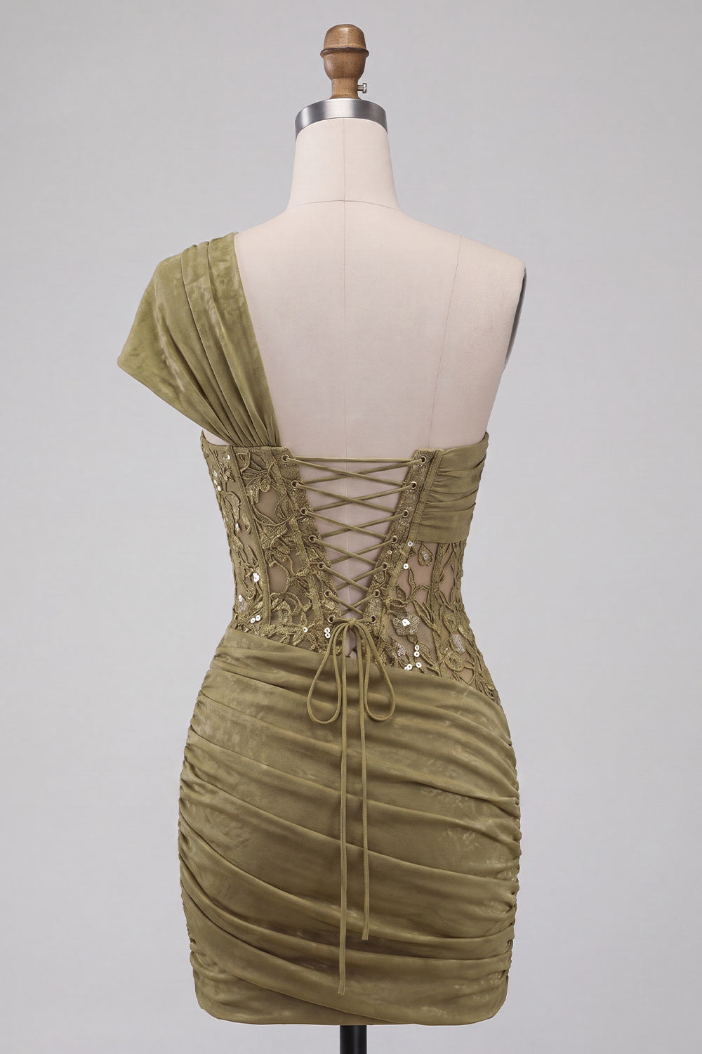 Olive Corset One Shoulder Ruched Short Homecoming Dress